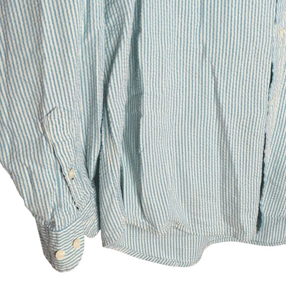 Vintage Tommy Hilfiger Shirt Mens Large Seersucker Button Down Crest Blue Stripe - Picture 12 of 13
